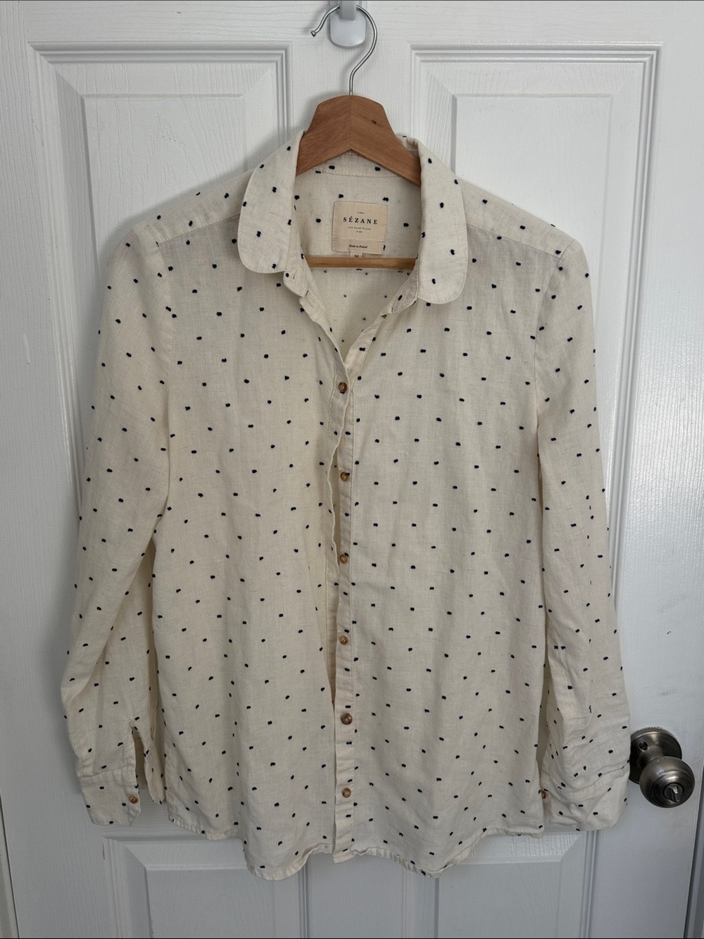 Sezane Cream Swiss Dot Button Up Shirt Womens 38